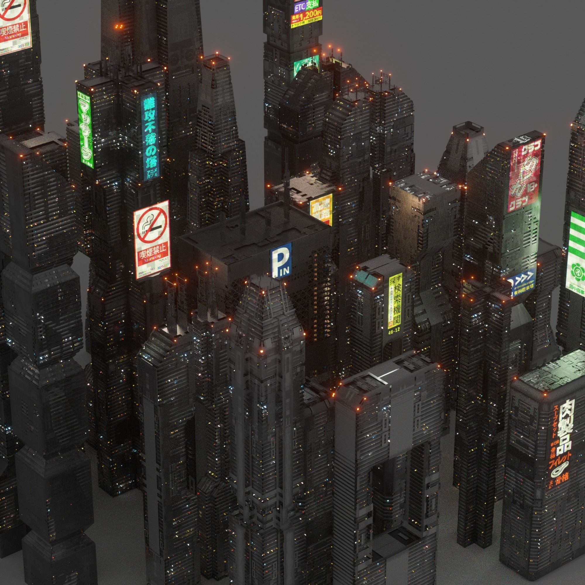 Sci-Fi Cyberpunk Low Poly Building Kit Bash - C4D Octane 3D model_8