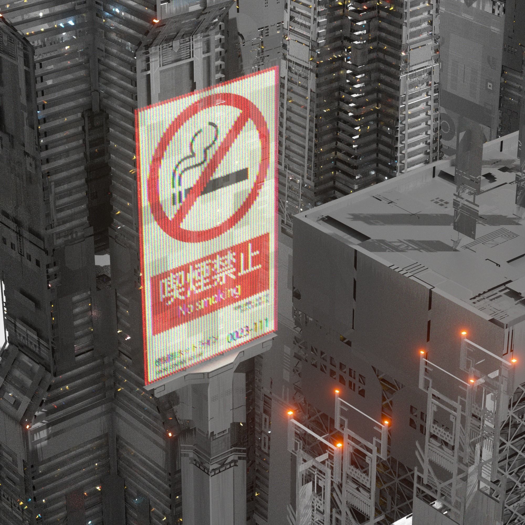 Sci-Fi Cyberpunk Low Poly Building Kit Bash - C4D Octane 3D model_9