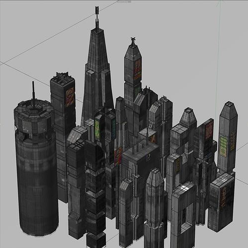 Sci-Fi Cyberpunk Low Poly Building Kit Bash - C4D Octane 3D model 6
