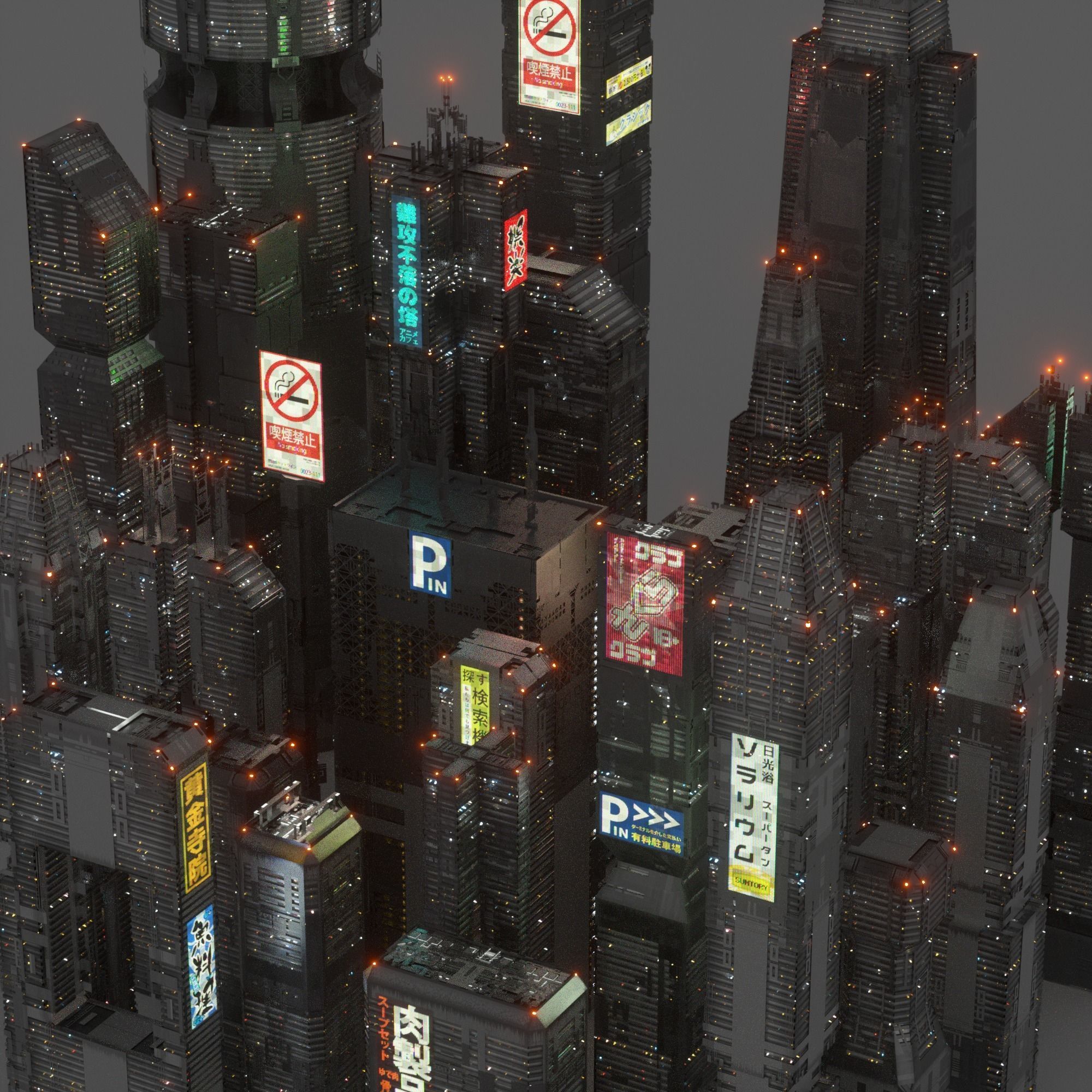 Sci-Fi Cyberpunk Low Poly Building Kit Bash - C4D Octane 3D model_7