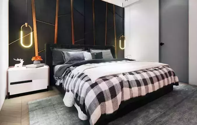 modern bed interior design 3D model