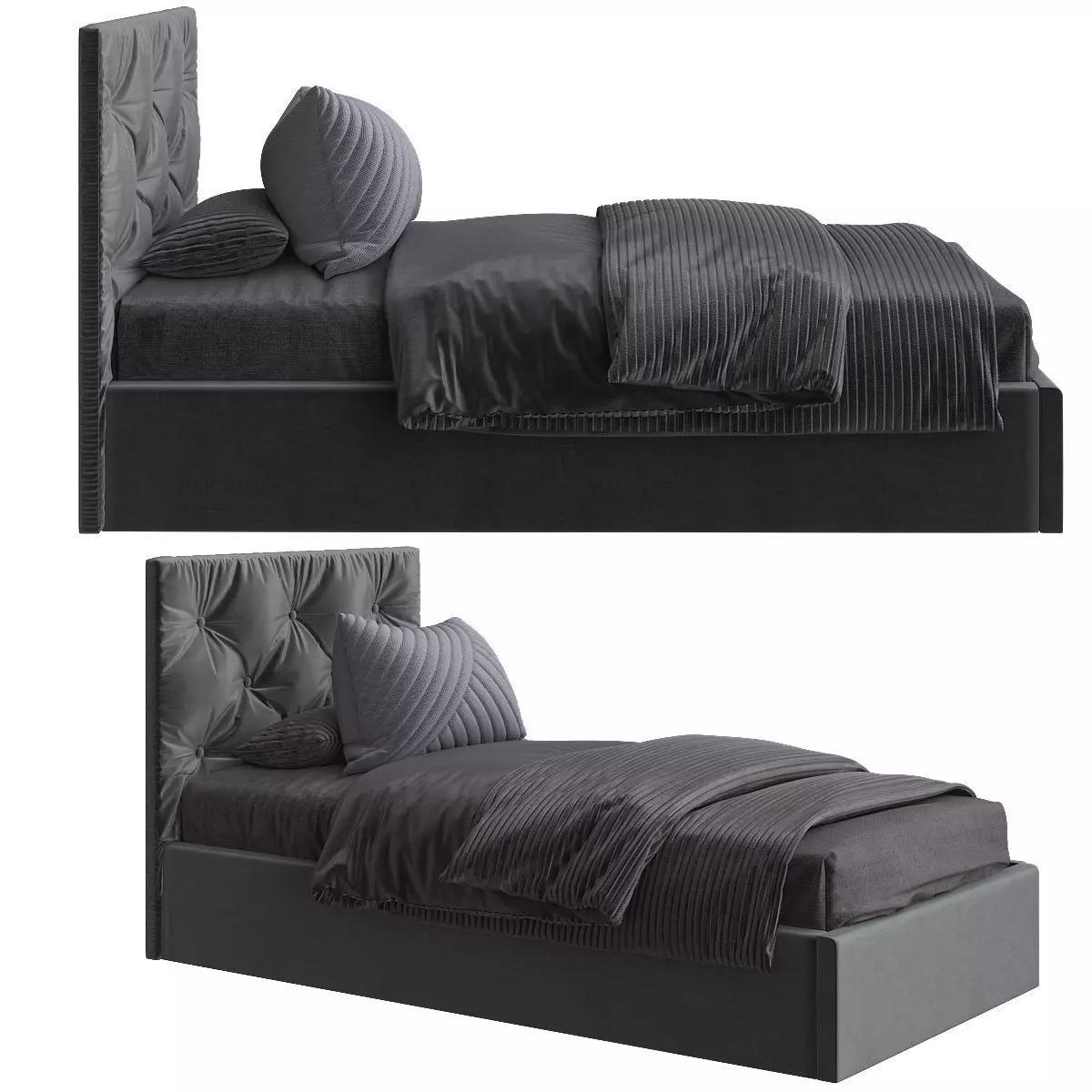 Bed with upholstered headboard 3d model Low-poly 3D model_0