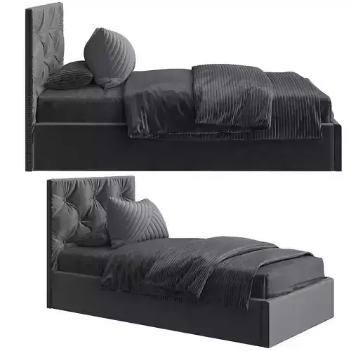 Bed with upholstered headboard 3d model Low-poly 3D model