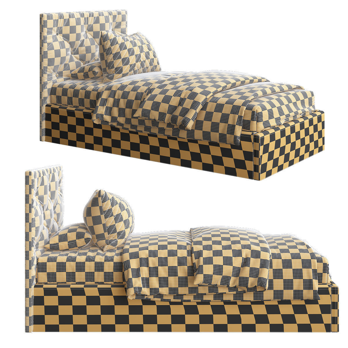 Bed with upholstered headboard 3d model Low-poly 3D model_1