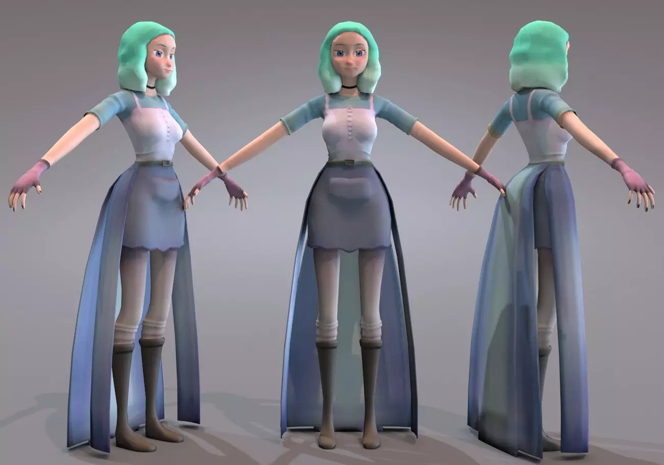 girl with turquoise hair Low-poly 3D model