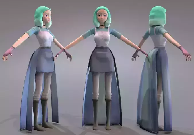 girl with turquoise hair Low-poly 3D model