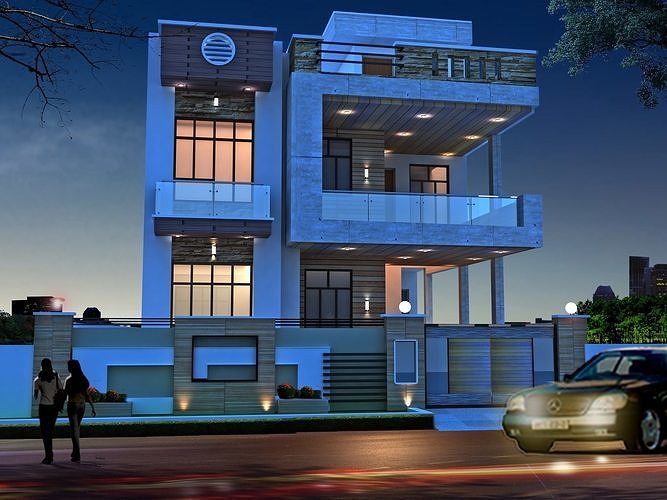 HOUSE modern at night Free low-poly 3D print model
