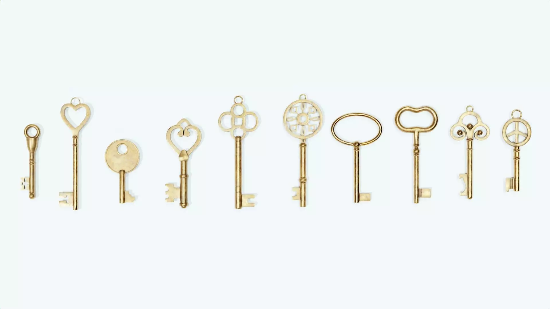 Collection of 10 warded keys 3D model_0