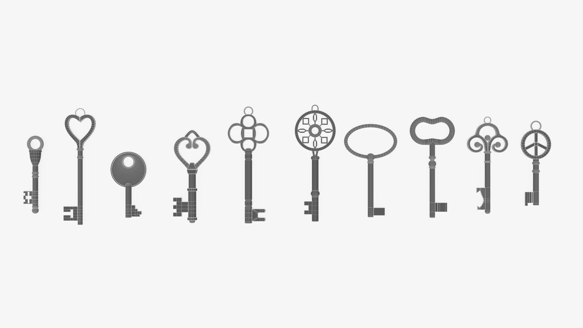 Collection of 10 warded keys 3D model_21