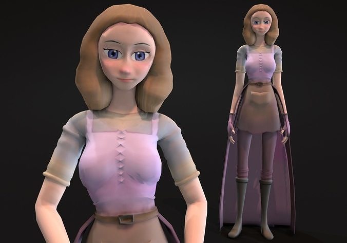 girl middle age blond hair Low-poly 3D model