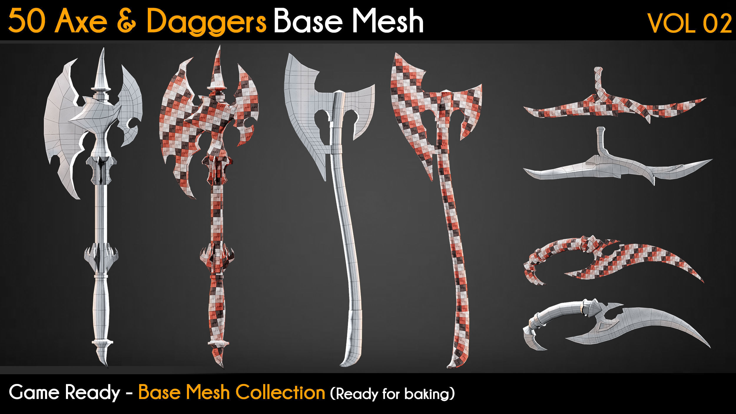 50 Axe and Daggers Base Mesh VOL 02 - Game Ready  Low-poly 3D model_1
