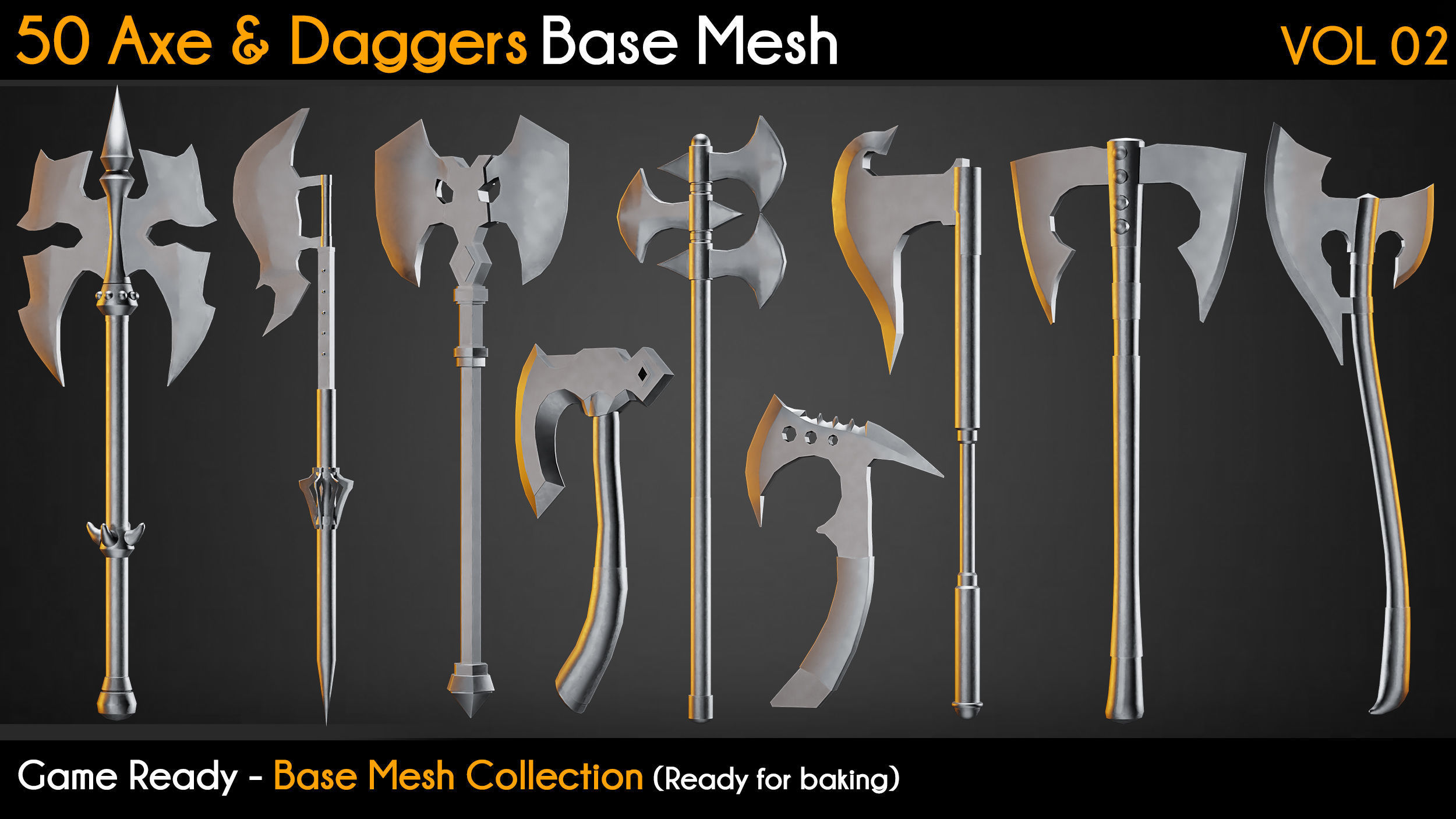50 Axe and Daggers Base Mesh VOL 02 - Game Ready  Low-poly 3D model_4