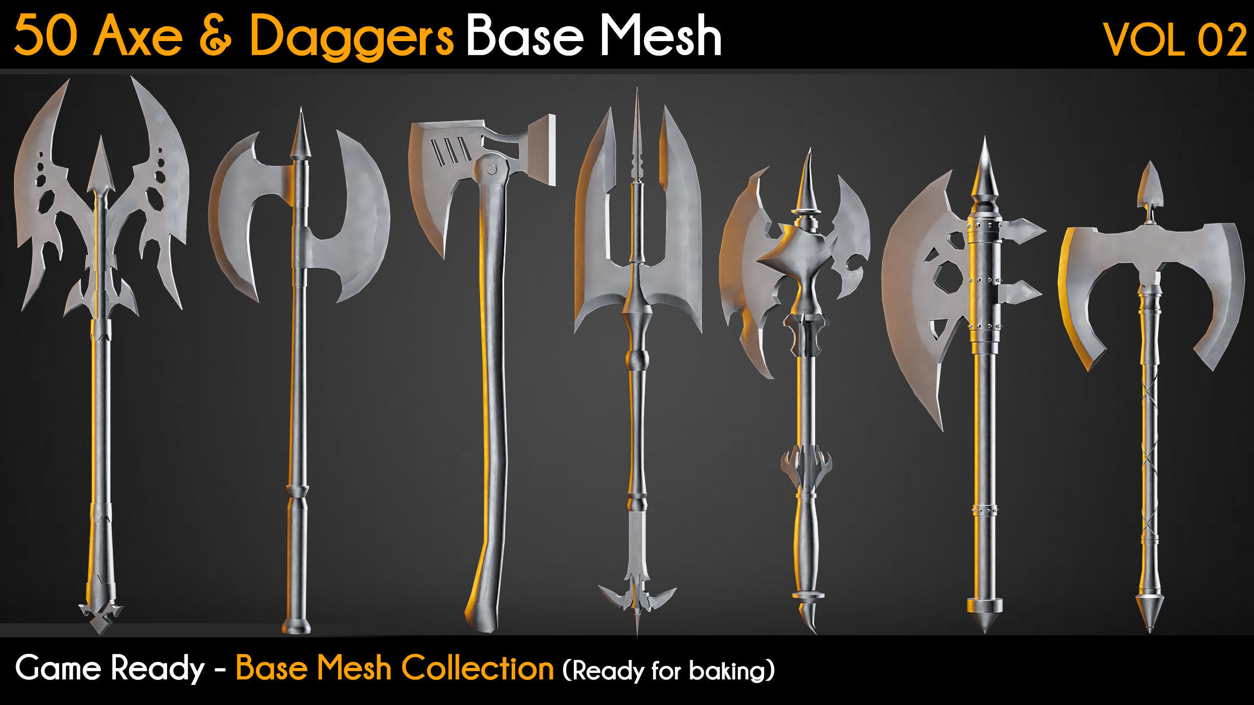 50 Axe and Daggers Base Mesh VOL 02 - Game Ready  Low-poly 3D model_2