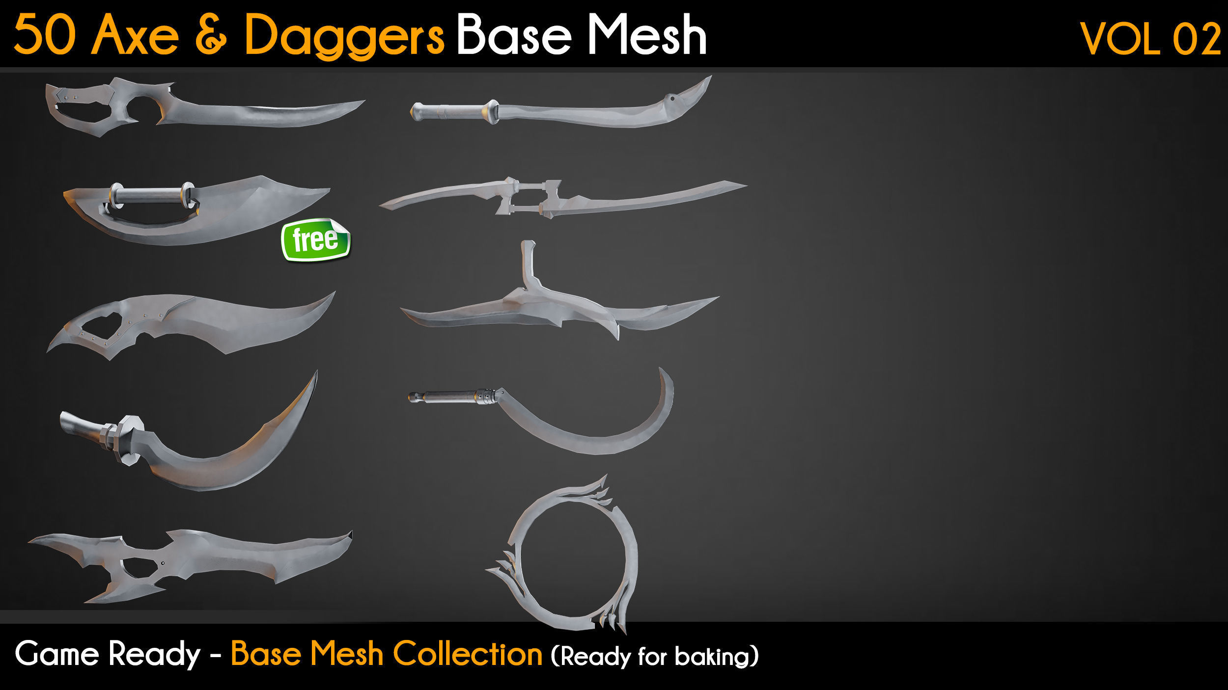 50 Axe and Daggers Base Mesh VOL 02 - Game Ready  Low-poly 3D model_6
