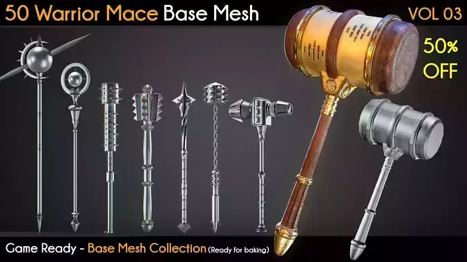 50 Warrior Mace Base Mesh - VOL 03 - Game Ready 