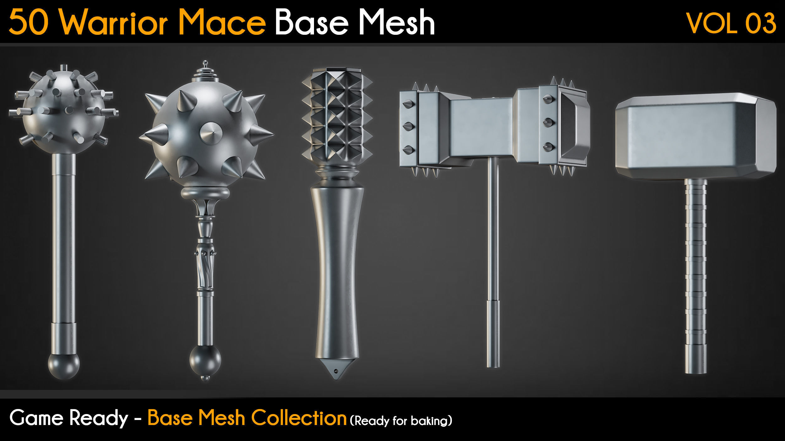 50 Warrior Mace Base Mesh - VOL 03 - Game Ready Low-poly 3D model_9