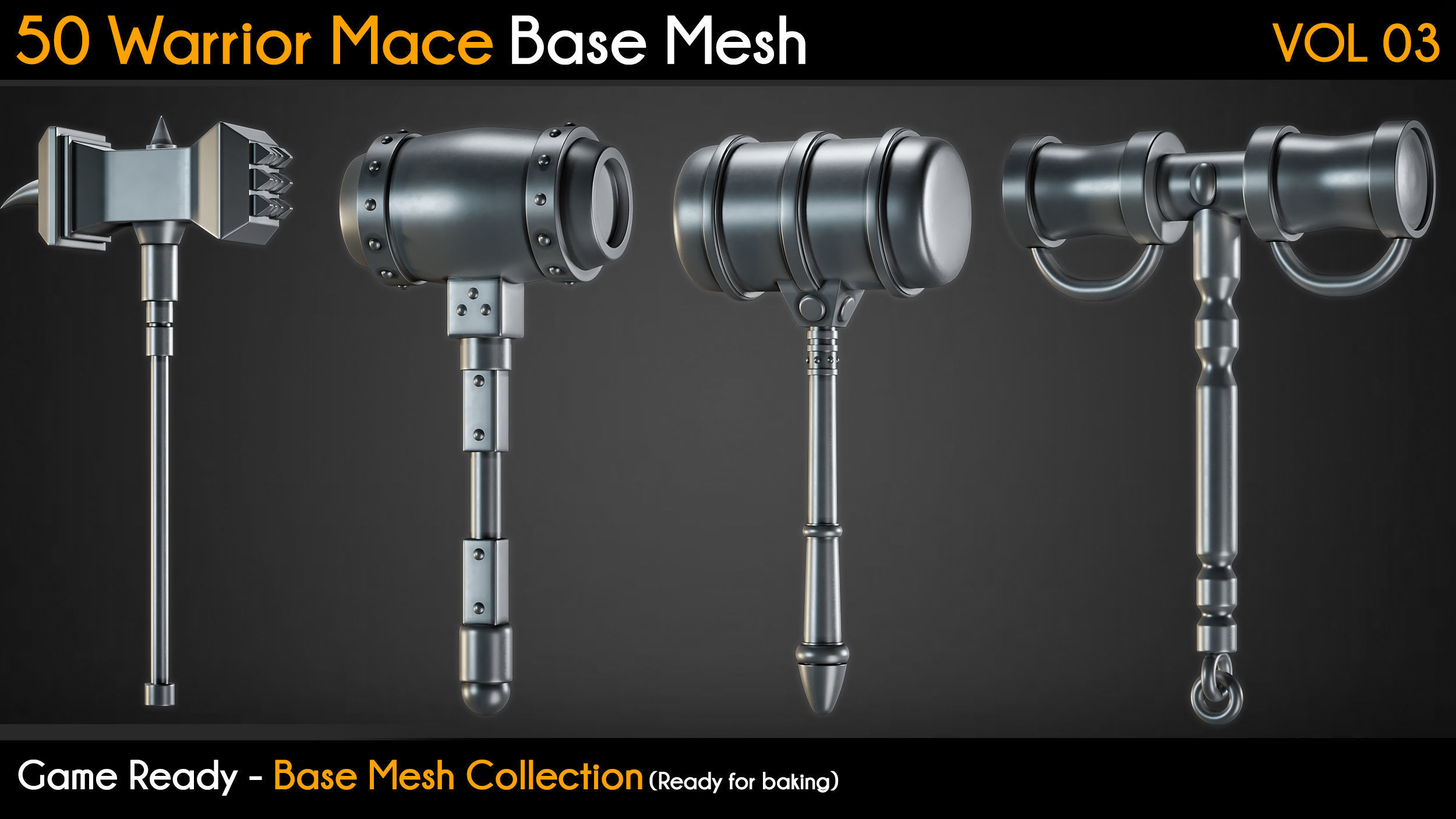 50 Warrior Mace Base Mesh - VOL 03 - Game Ready Low-poly 3D model_8