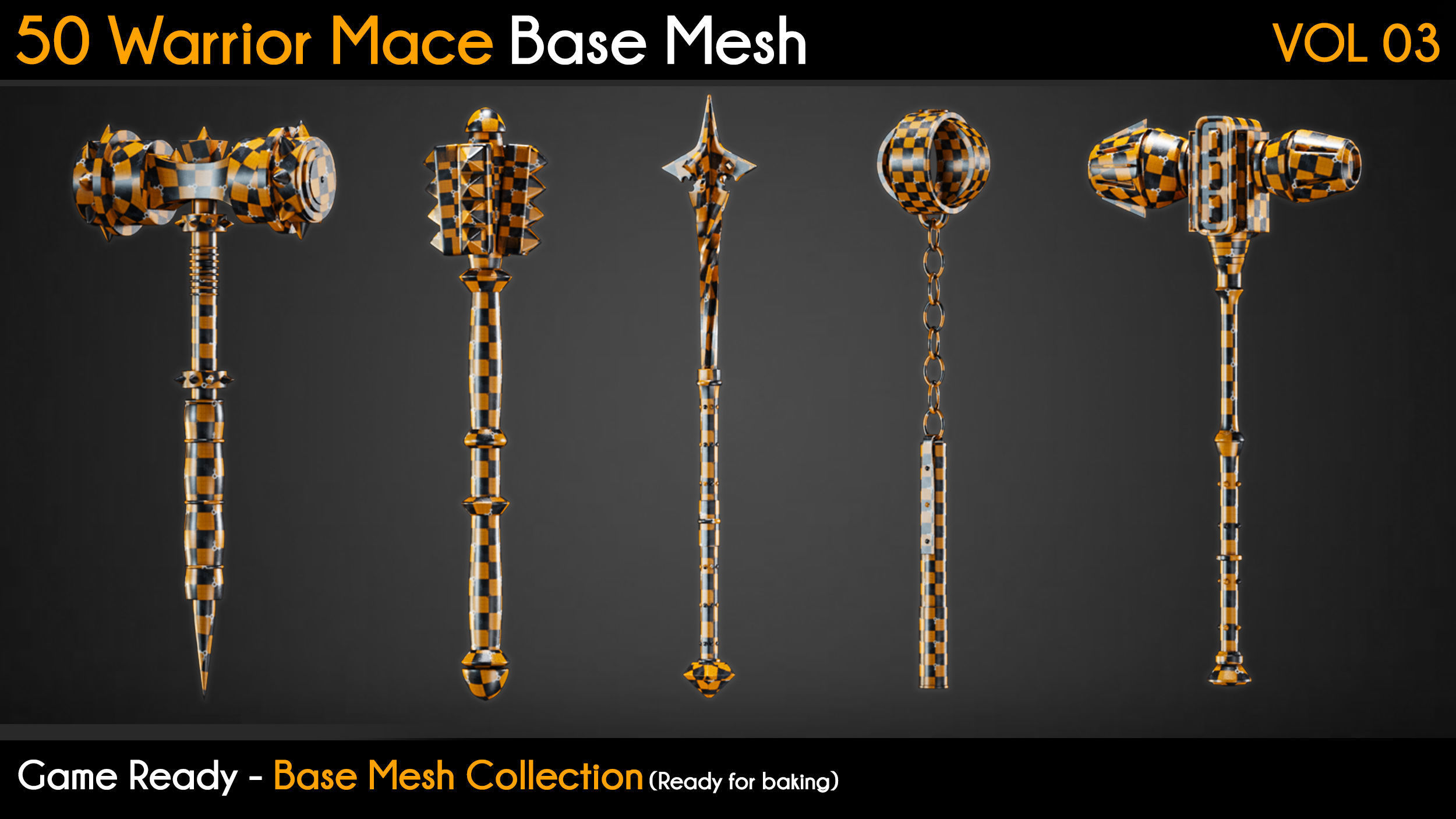 50 Warrior Mace Base Mesh - VOL 03 - Game Ready Low-poly 3D model_2