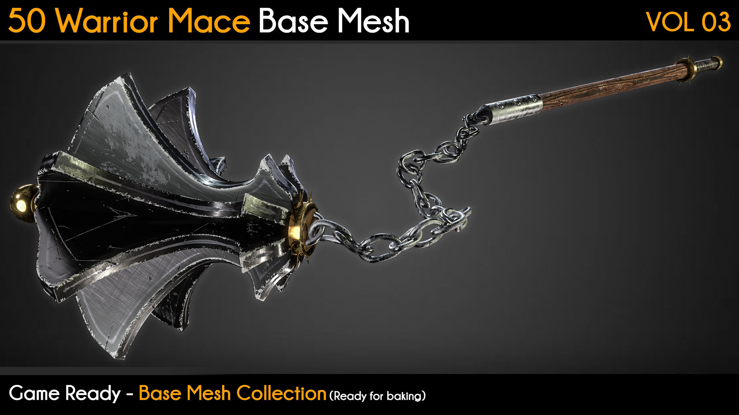 50 Warrior Mace Base Mesh - VOL 03 - Game Ready Low-poly 3D model_1