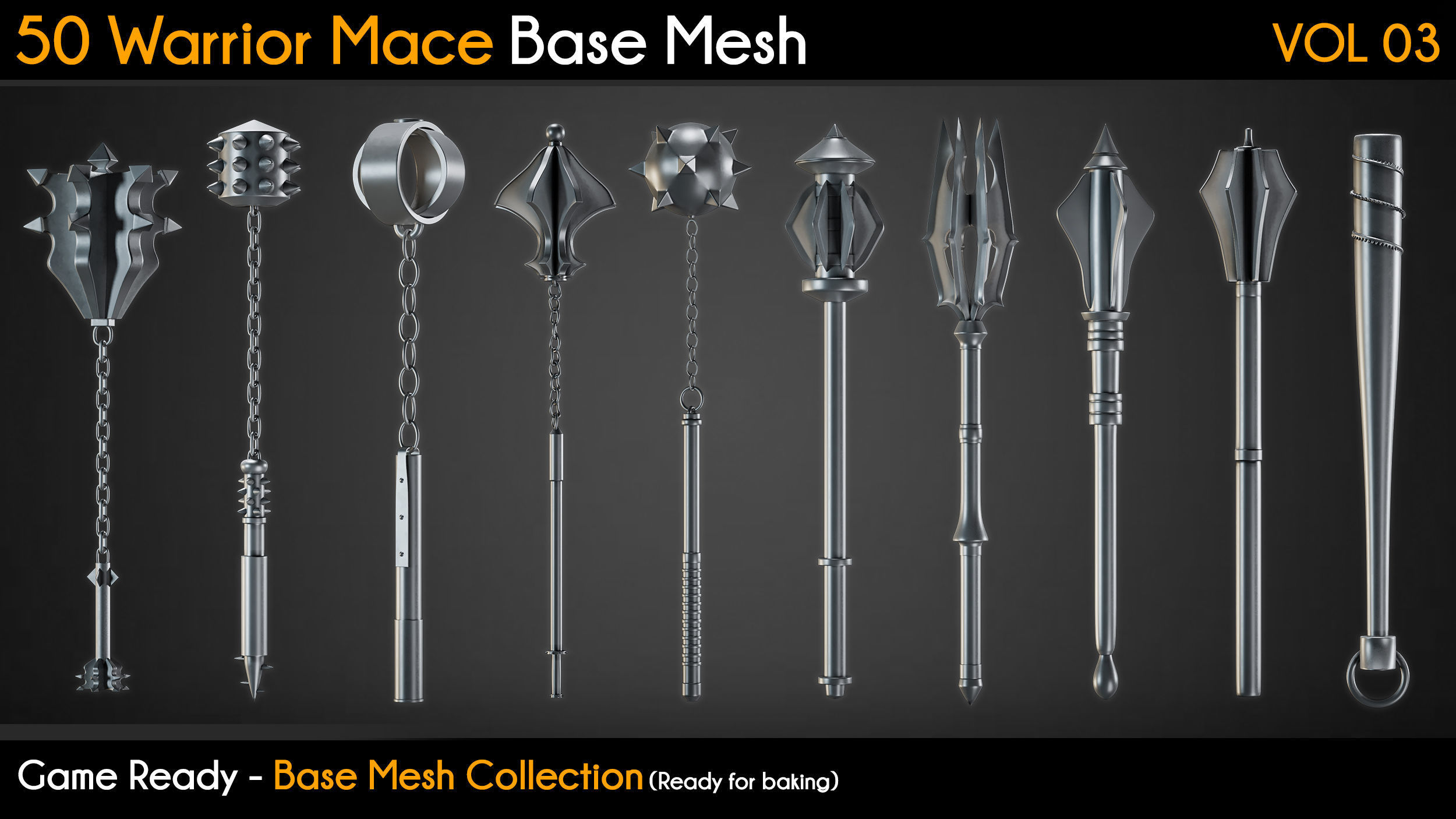 50 Warrior Mace Base Mesh - VOL 03 - Game Ready Low-poly 3D model_4