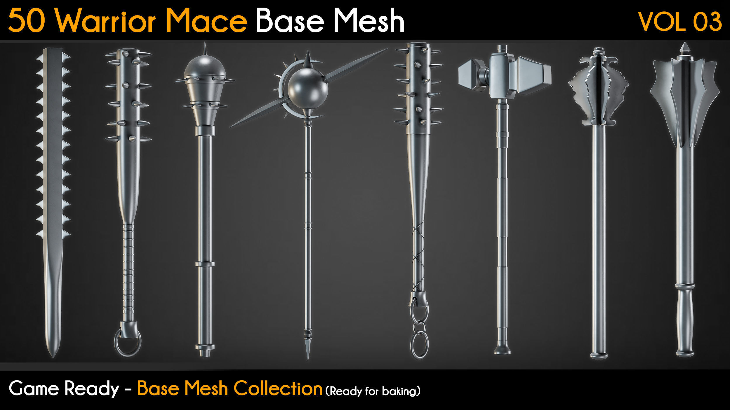 50 Warrior Mace Base Mesh - VOL 03 - Game Ready Low-poly 3D model_5