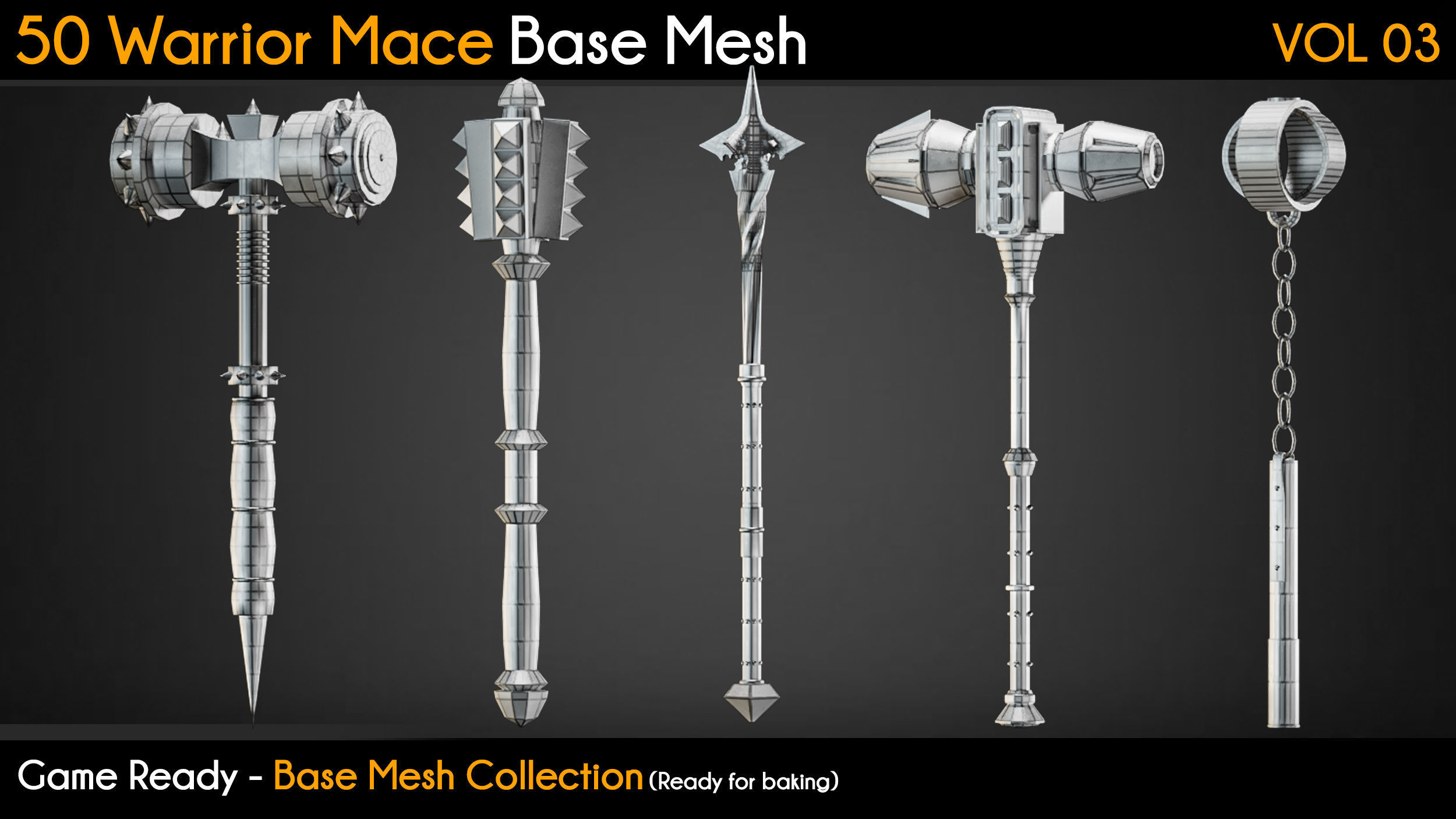 50 Warrior Mace Base Mesh - VOL 03 - Game Ready Low-poly 3D model_10