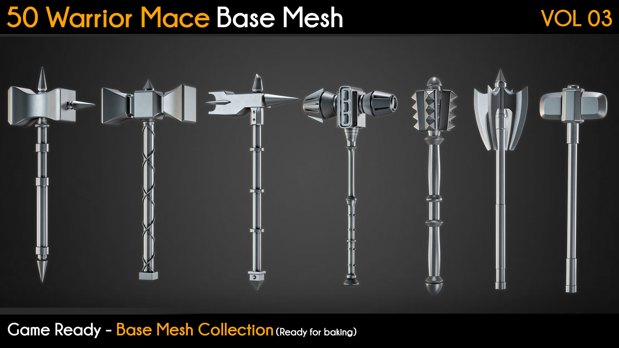 50 Warrior Mace Base Mesh - VOL 03 - Game Ready Low-poly 3D model_6