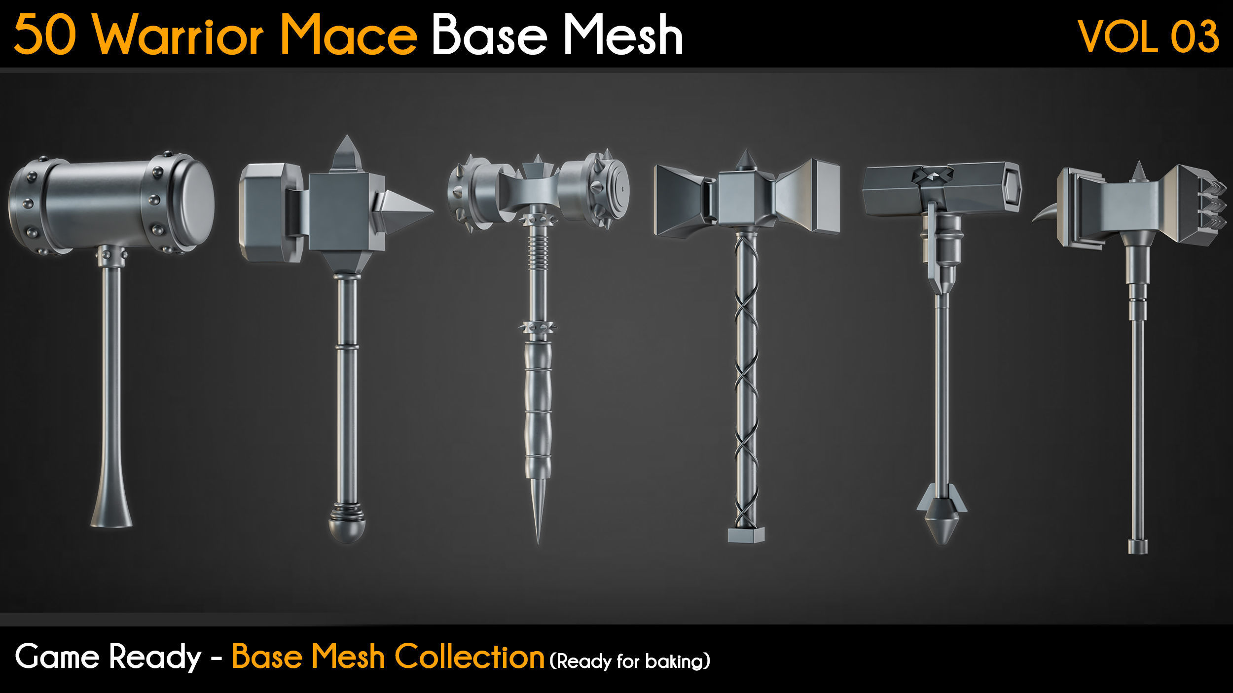 50 Warrior Mace Base Mesh - VOL 03 - Game Ready Low-poly 3D model_7