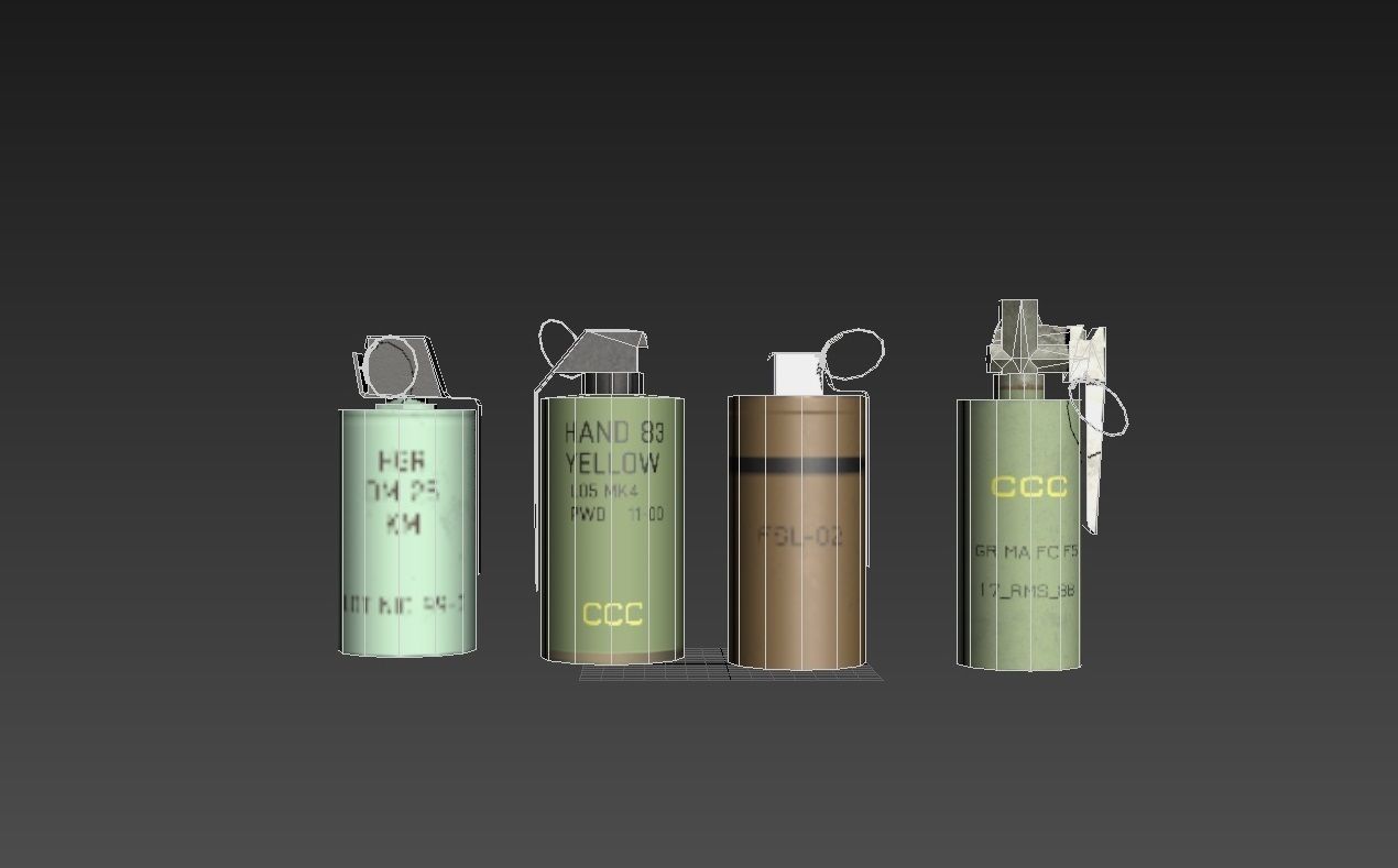 Smoke Grenades Pack Germany France British China Low-poly 3D model_5