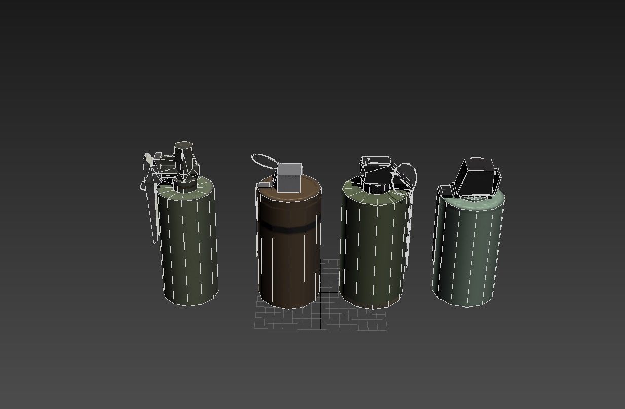 Smoke Grenades Pack Germany France British China Low-poly 3D model_6