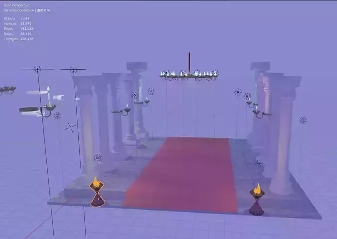 5 Columns on Stone Floor with Red Carpet 