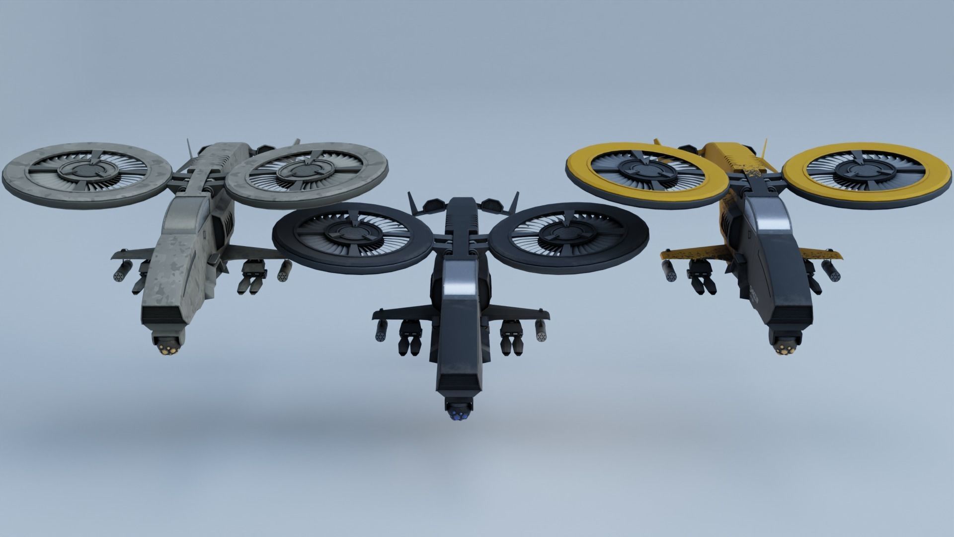 Twincopter with 3 different color variations Low-poly 3D model_14