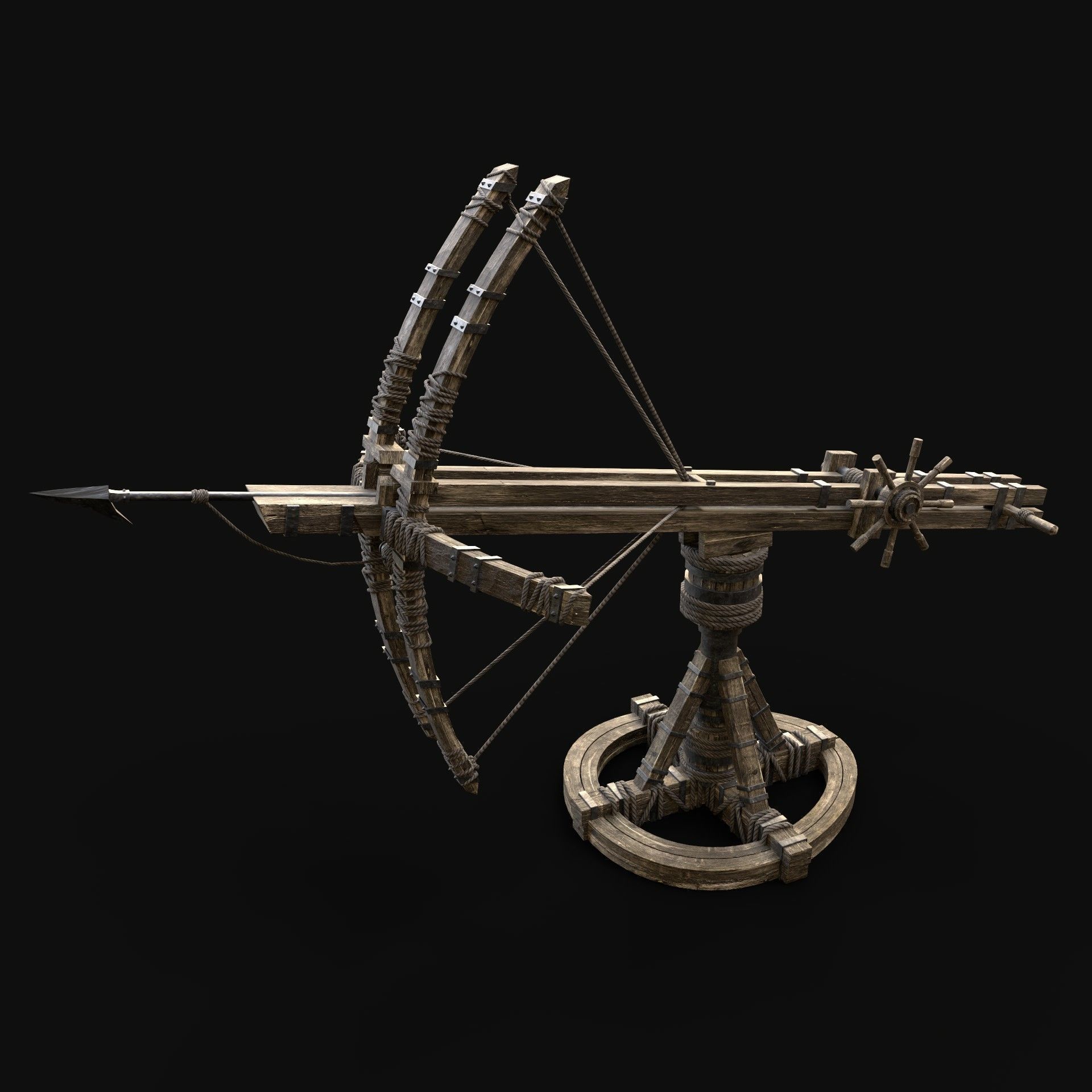 BALLISTA HARPOON LAUNCHER WAR MACHINE MEDIEVAL SIEGE ENGINE Low-poly 3D model_1