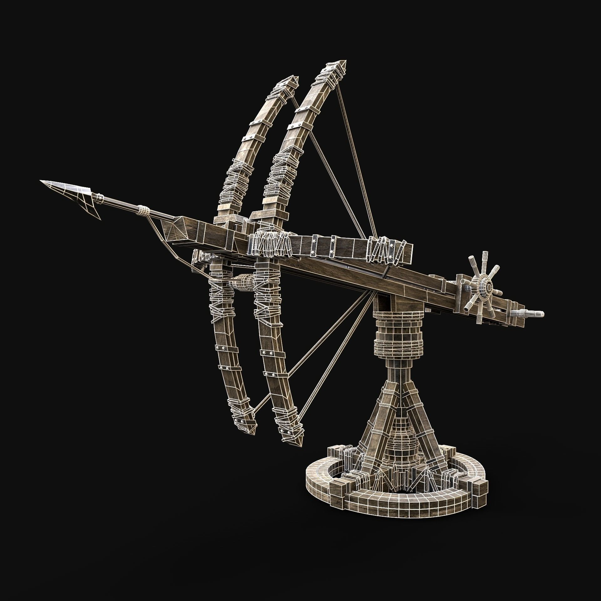 BALLISTA HARPOON LAUNCHER WAR MACHINE MEDIEVAL SIEGE ENGINE Low-poly 3D model_7