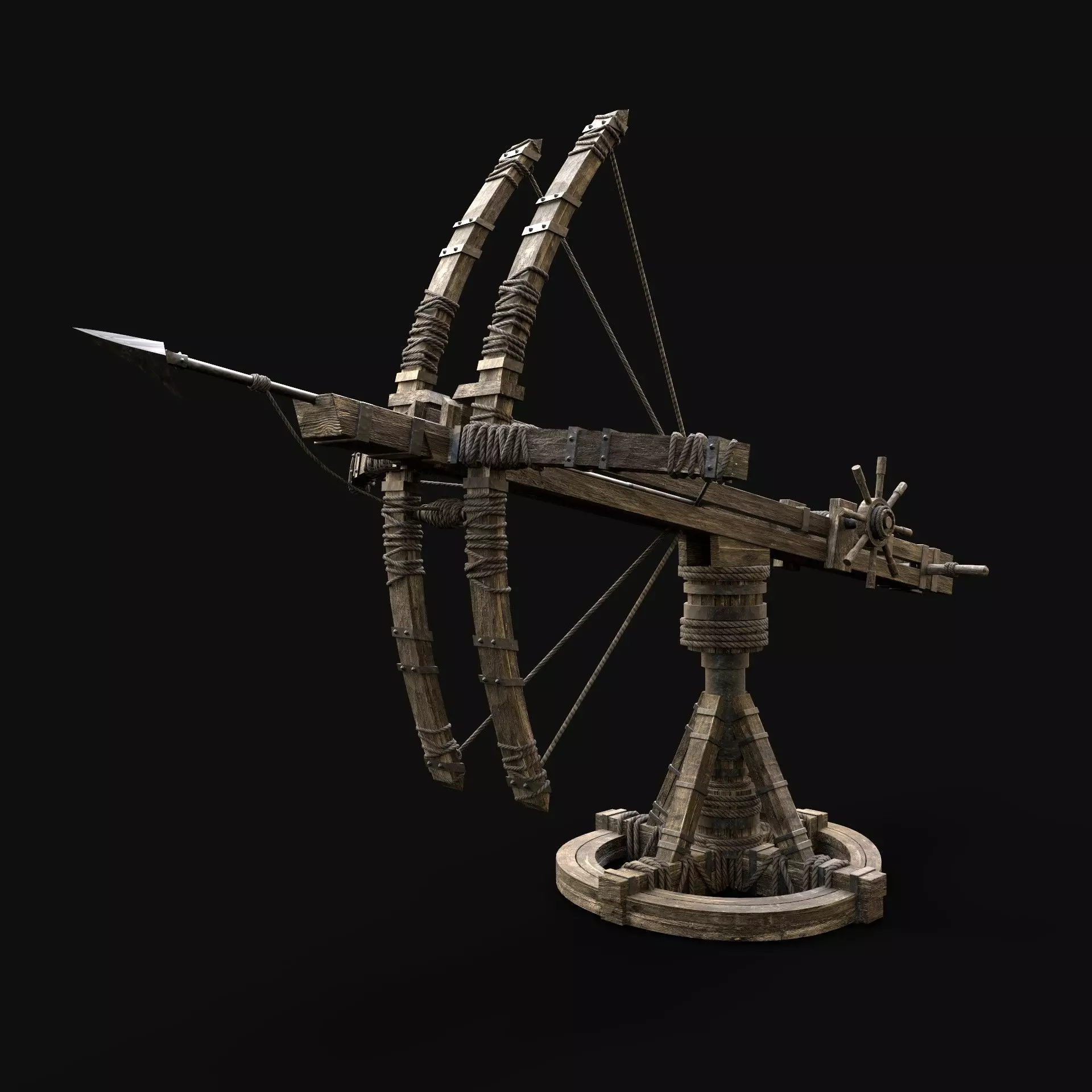 BALLISTA HARPOON LAUNCHER WAR MACHINE MEDIEVAL SIEGE ENGINE Low-poly 3D model_0
