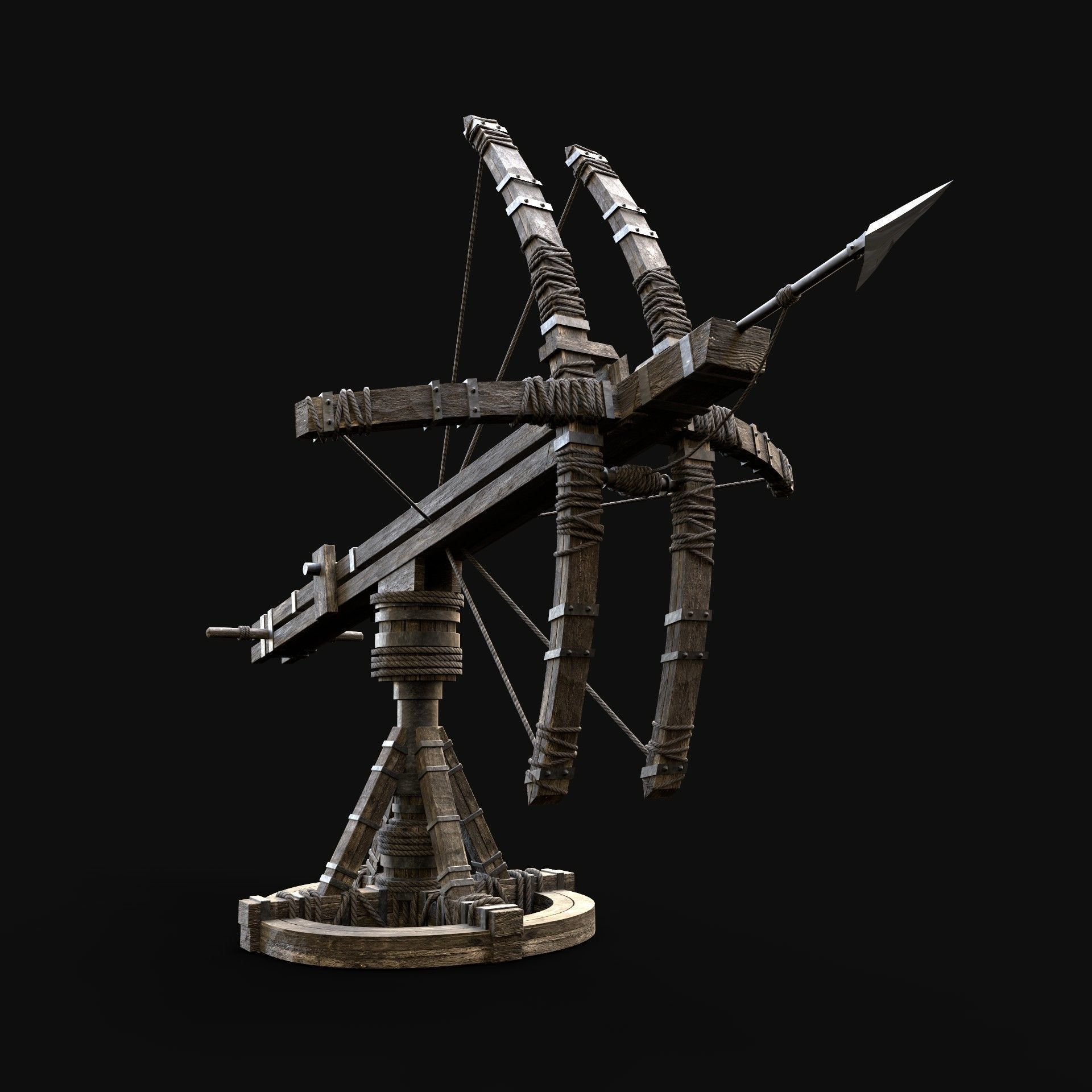 BALLISTA HARPOON LAUNCHER WAR MACHINE MEDIEVAL SIEGE ENGINE Low-poly 3D model_5