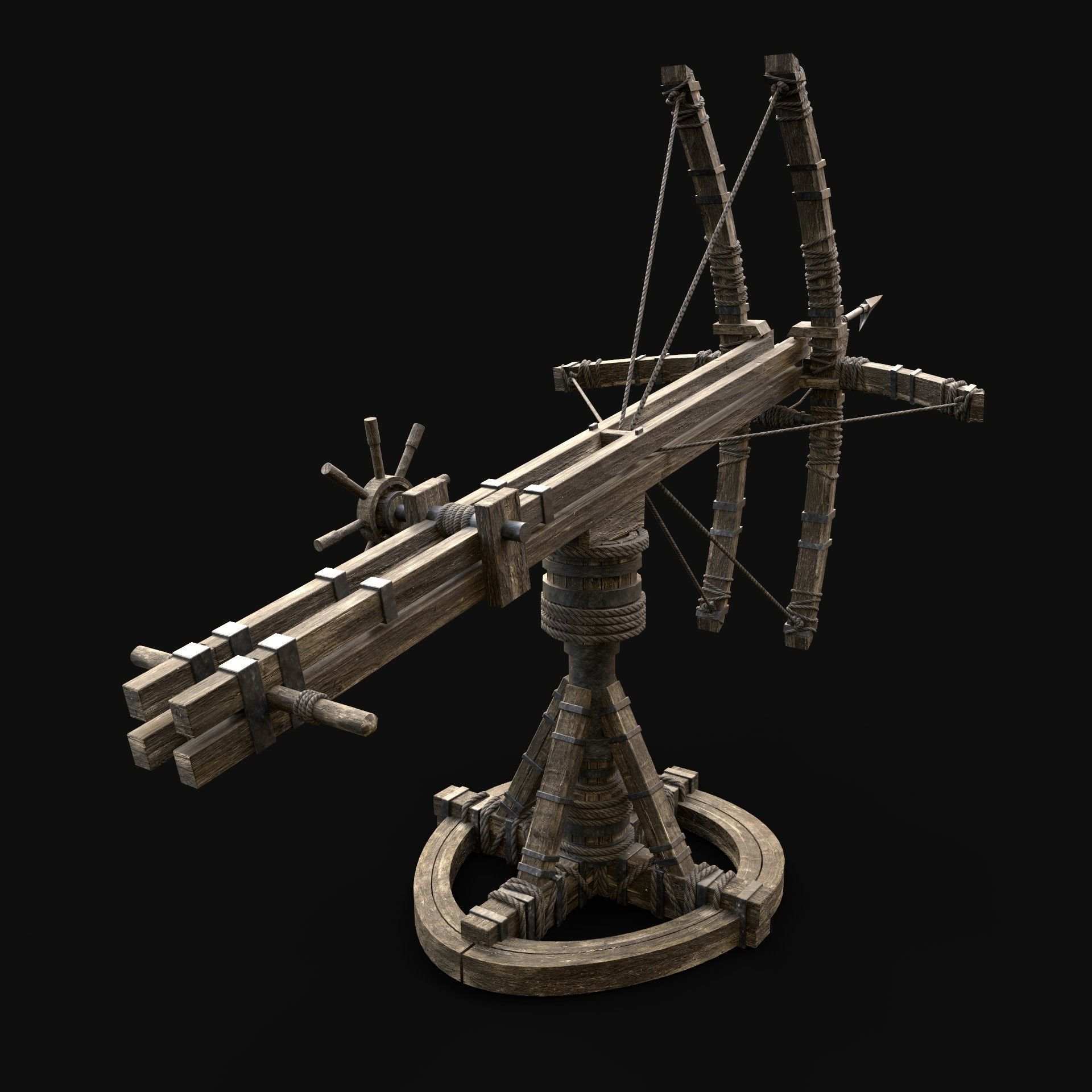 BALLISTA HARPOON LAUNCHER WAR MACHINE MEDIEVAL SIEGE ENGINE Low-poly 3D model_3