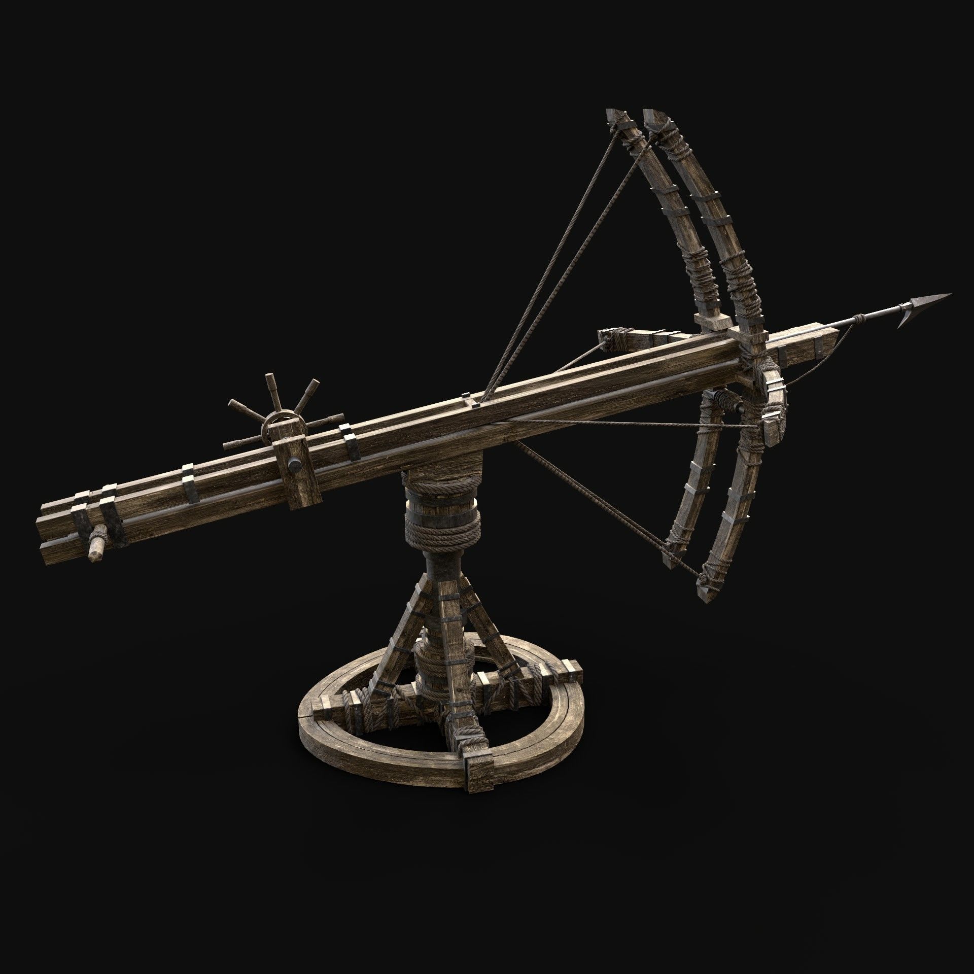 BALLISTA HARPOON LAUNCHER WAR MACHINE MEDIEVAL SIEGE ENGINE Low-poly 3D model_4