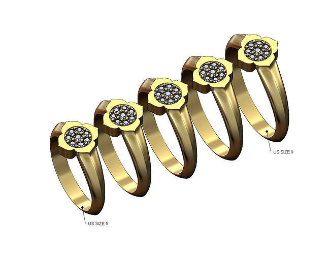 Simple diamond cluster floral ring US sizes 5to9 3D print model