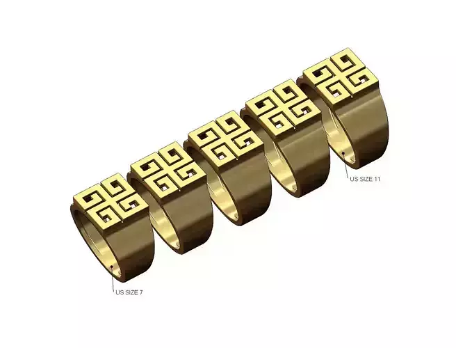 Square greek key scroll signet ring US sizes 7to11