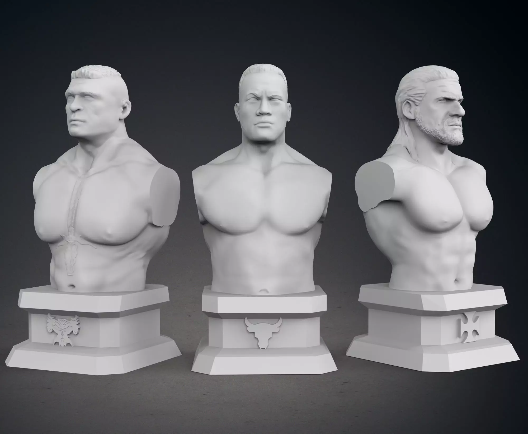 Classic WWE Pack Busts - The Rock - Triple H - Brock Lesnar 3D print model_0