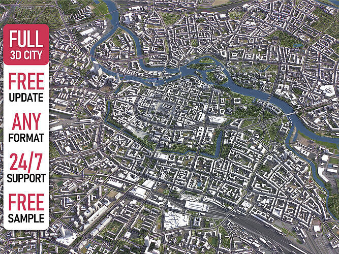 Wroclaw - 3D City Model Low-poly 3D model