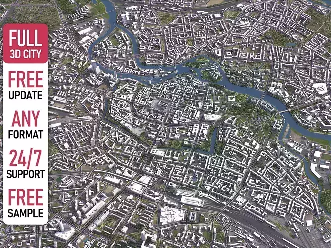 Wroclaw - 3D City Model Low-poly 3D model