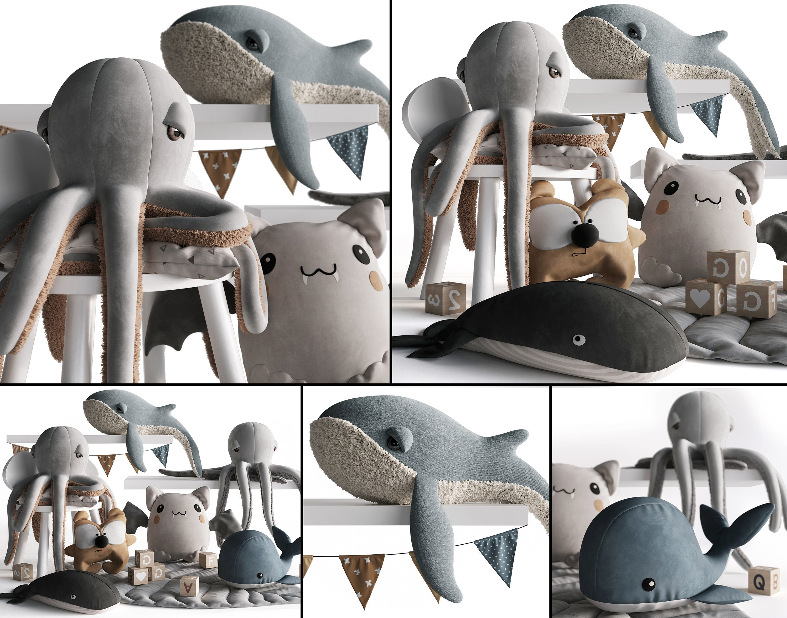 Toys Collection whale on shelf with bunting 3D model_1