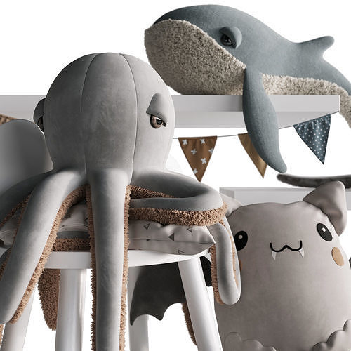 Toys Collection whale on shelf with bunting 3D model