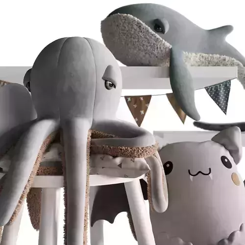 Toys Collection whale on shelf with bunting 3D model