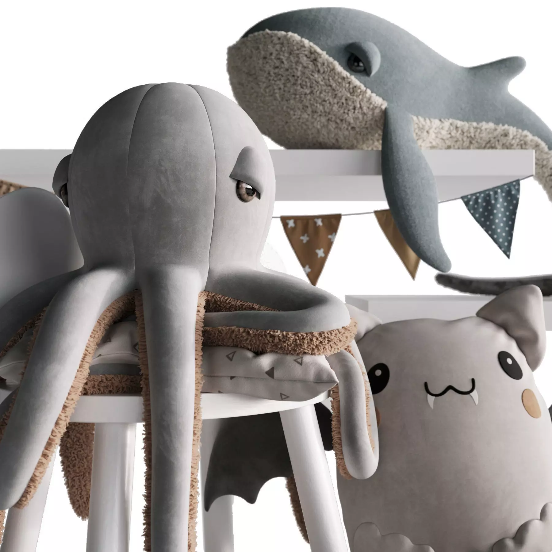 Toys Collection whale on shelf with bunting 3D model_0