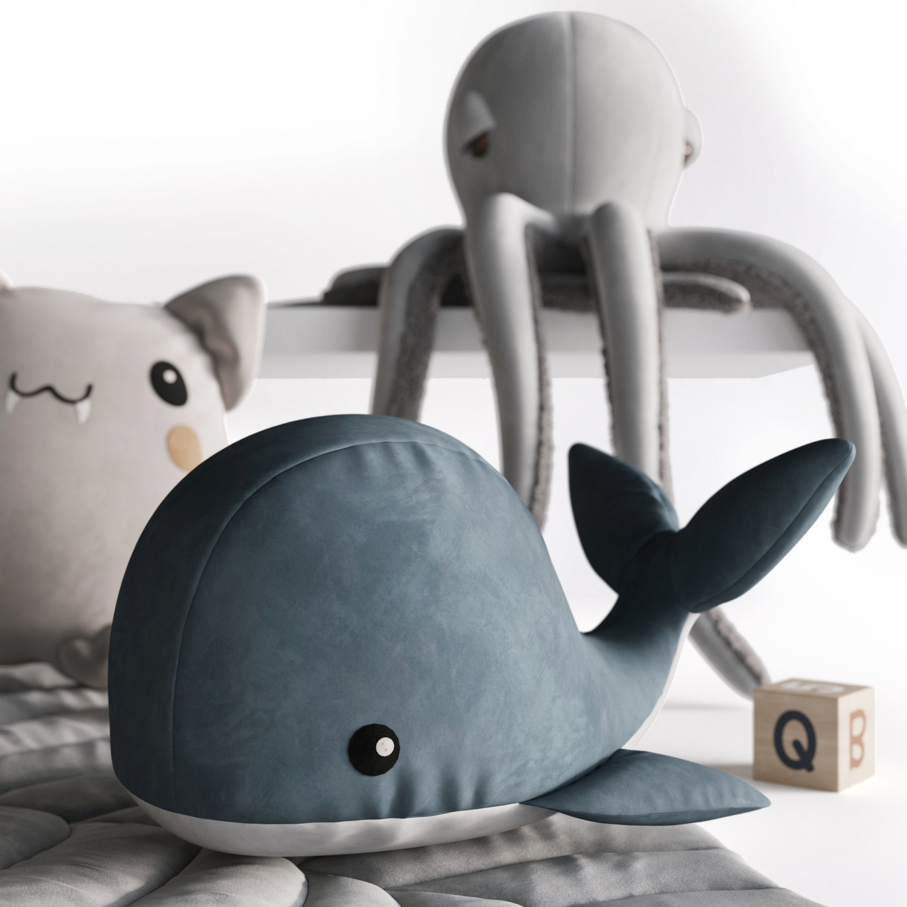 Toys Collection whale on shelf with bunting 3D model_5