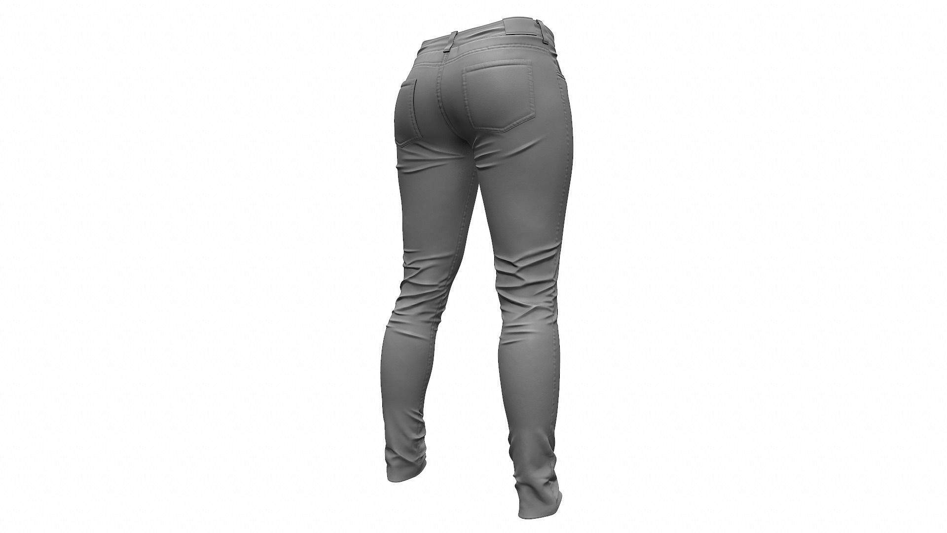 Female Jeans Pants High Poly 3D model_4