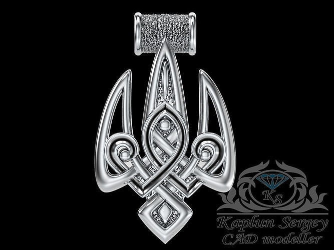 Trident egyptian gold pendant with diamonds 3D print model